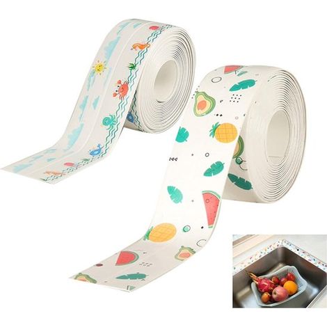 Tira de sellado impermeable para puerta de ducha (paquete de 2) - Cinta de sellado impermeable - Tira de sellado para juntas de cocina y ducha - 320 x 3,8 cm - Blanco (1/5)