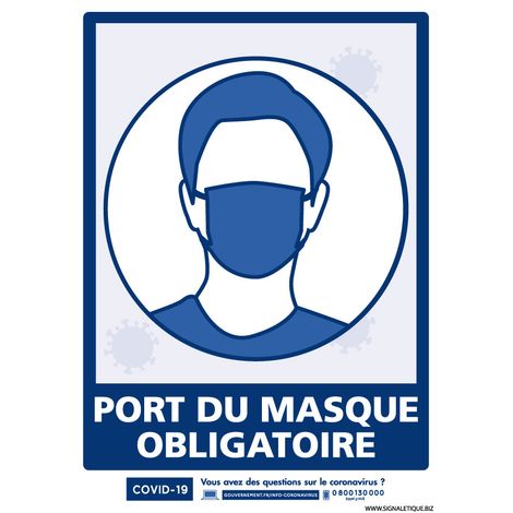 Panneau Port du Masque Obligatoire Rectangulaire. Signalisation CORONAVIRUS. Autocollant Masque Obligatoire, panneau PVC, Aluminium - Adhésif - 150 x 210 mm (1/4)