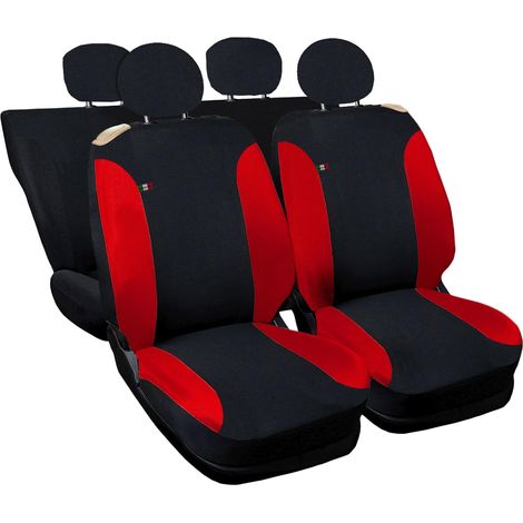 Lupex Shop – Coprisedili auto universali, compatibili per 500, anteriori e posteriori (50/50), NO LOGO, in Policotone, Nero/Rosso (1/5)