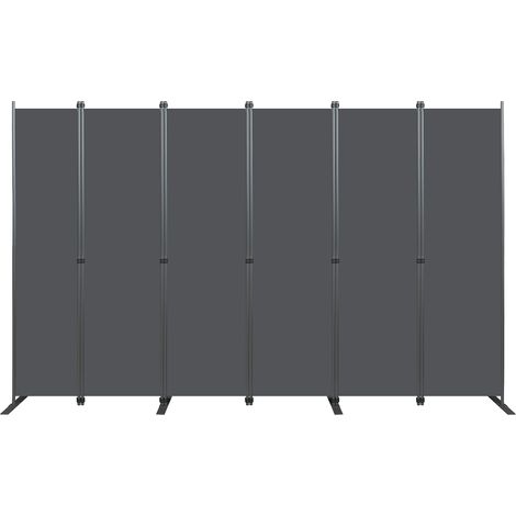 Paravent 6 panneaux 304 x 180 cm, séparateur de pièce intérieur déperlant, cadre métal, pliable et stable, gris foncé, CHICFURN (1/5)