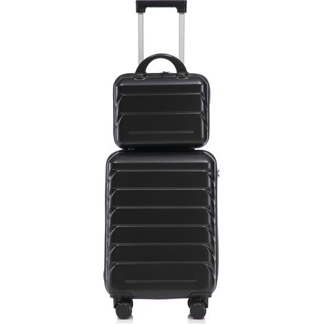 Ensemble de valises ABS à roulettes spinner 2 pièces 14"/19" avec serrure à code et trousse de toilette 14" (noir) (1/5)