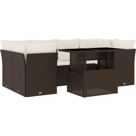 vidaXL Set Divani da Giardino 7 pz con Cuscini Marrone in Polyrattan (1/5)