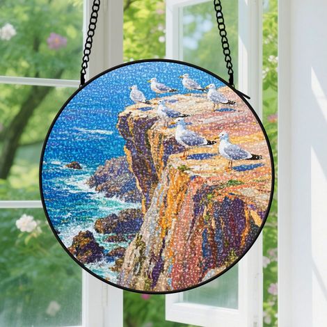 Suspension en vitrail - Attrape-soleil coloré élégant, décoration maison porte, cadeau Fête des Pères, Anniversaire pour homme, femme, maman 9cm (1/5)