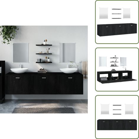 The Living Store Set Mobili da Bagno 6 pz Nero in Legno Multistrato - Armadietto da bagno