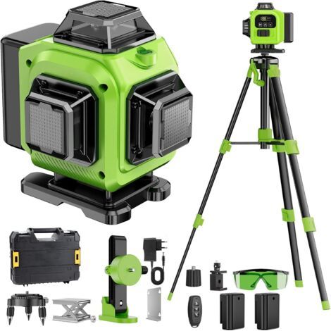 Niveau Laser Chantier Autonivelant 360° x 4, Lazer Niveaux 4D 16 Lignes Laser, Autonivellement et Mode Pulsé Extérieur, 2 x Batterie, Nivellement Automatique, Support Rotatif, Télécommande, Trepied (1/5)