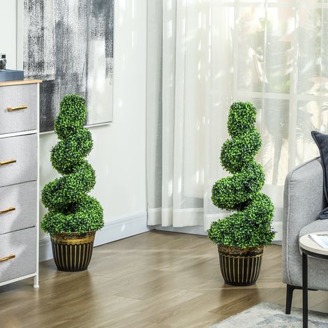 Buis spiralé, lot de 2 plantes artificielles, avec pot, 90 cm de hauteur, vert (1/5)