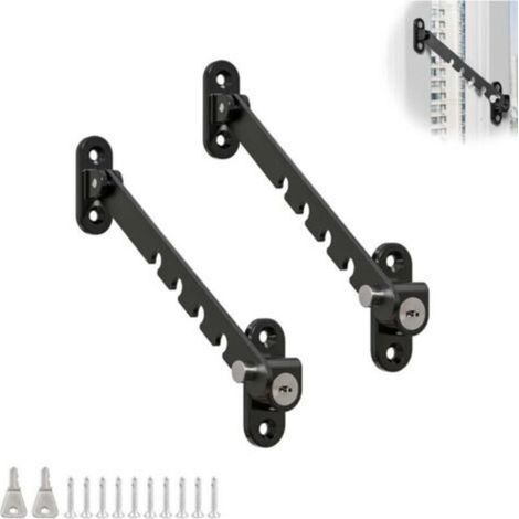 Limiteur de Fenêtre, 2 Pièces Verrouillable Entrebailleur Fenetre, Bloque Fenetre Ouverte en Acier Inoxydable, Réglable à Plusieurs Niveaux, pour la Plupart des Fenêtres (1/4)