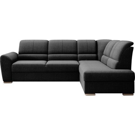 Canapé angle droit convertible tissu noir et pieds acier chromé Zabor 270cm (1/5)