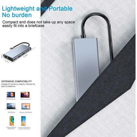 Hub USB C - 11 En 1 - HDMI 4K - VGA - USB 3 0 - Lecteur Carte SD TF - Ethernet RJ45 - Audio - Charge PD - Pour MacBook Pro Air (1/5)
