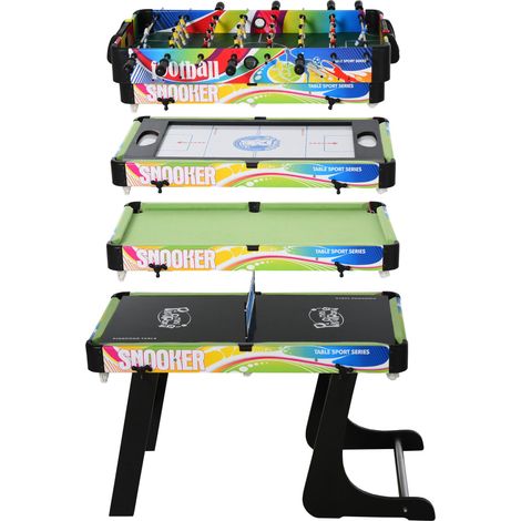 Mesa de juegos plegable 4 en 1 para futbolín, billar, hockey de aire y ping pong, fabricada en MDF y plástico