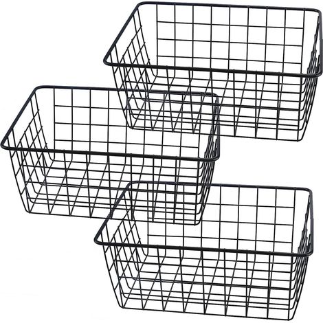Lot de 3 Panier Métal Noir Poignée Fer Robuste Empilable Cuisine Salle De Bain Bureau (1/5)