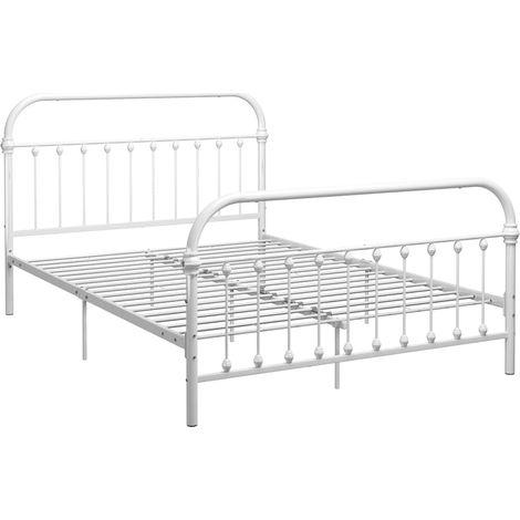 Maison Exclusive - Cadre de lit sans matelas et tête de lit blanc métal 160x200 cm (1/5)