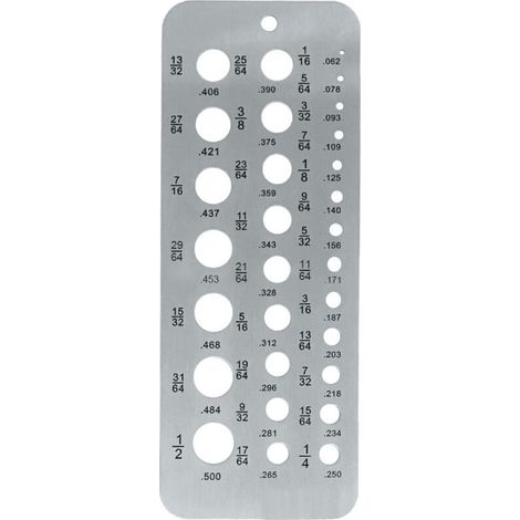 Jauges de perçage en acier inoxydable pour forets de 17/64 pouce à 1/2 pouce, jauge d'index de diamètre de boulon et de fil de 0,062 à 0,250, 29 trous, pour des mesures précises. (1/5)