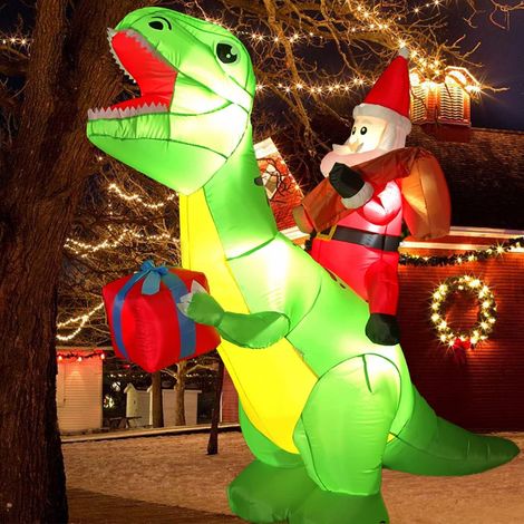 Ej.Life 1,8 m de Long Santa Ride on Dinosaur Gonflable avec LED intégrées Gonflables pour fête de Noël Intérieur, extérieur, Cour, Jardin, pelouse Décoration d'hiver (1/4)