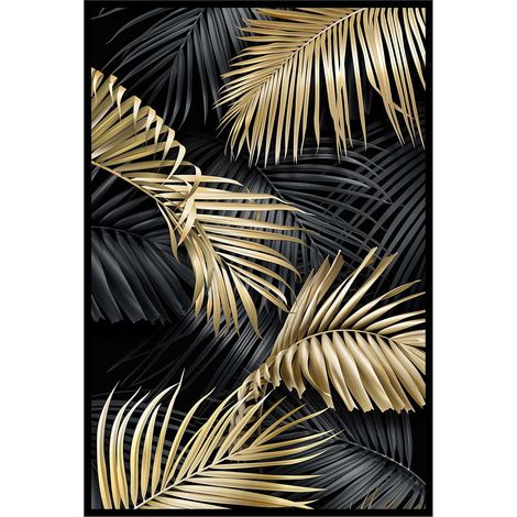 Affiche encadrée feuilles tropicales dorées fond noir