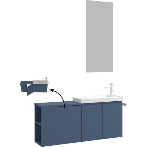 Waschtisch-Set mit Spiegel (2-teilig) "Ferla 110" – 40 x 22 x 45 cm – Mattblau (1/5)