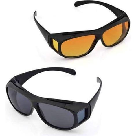 Lot de 2 lunettes de vision nocturne noires/jaunes pour conducteurs, adaptées aux porteurs de lunettes, verres polarisés teintés (1/5)