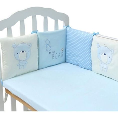 (Blau) Qianle Babybettumrandung – 6-teilig, 30 x 30 cm – Baumwollmischung – beige und blau (1/4)