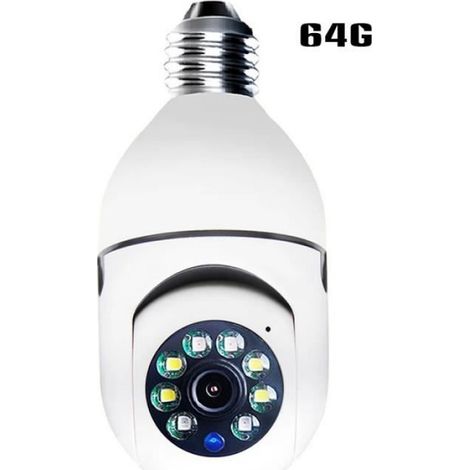 Caméra de surveillance avec carte mémoire 64G, style de base d'ampoule E27, avec microphone haut-parleur et lumière LED (1/4)