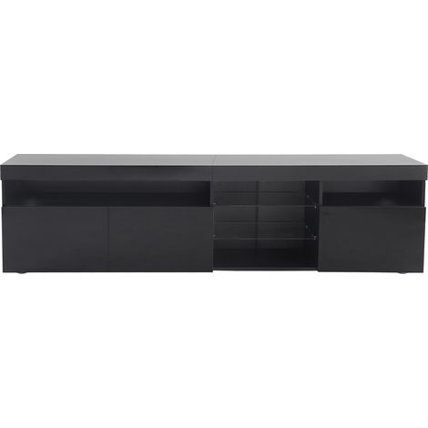 Mueble TV moderno negro con LED variable e inserciones de cristal 180x35x48 cm MODENUIT (1/5)