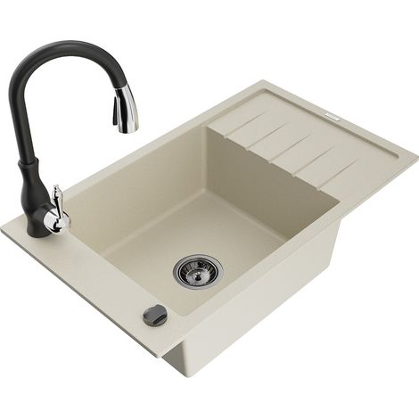 Mexen Elias lavello in granito 1-vasca con sgocciolatoio e rubinetto cucina Savita, beige - 6511-69-672601-70 (1/5)