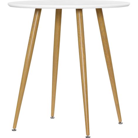 Table ronde 2 personnes cuisine nórdico métal Ø72x75 cm blanc mat