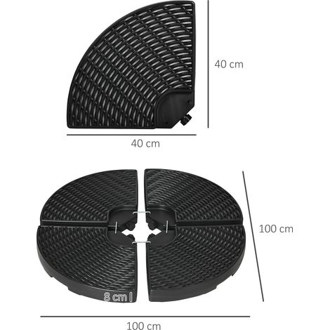 Poids pour parasols déportés : 52 kg d’eau ou 68 kg de sable, en PEHD résistant aux intempéries (1/5)