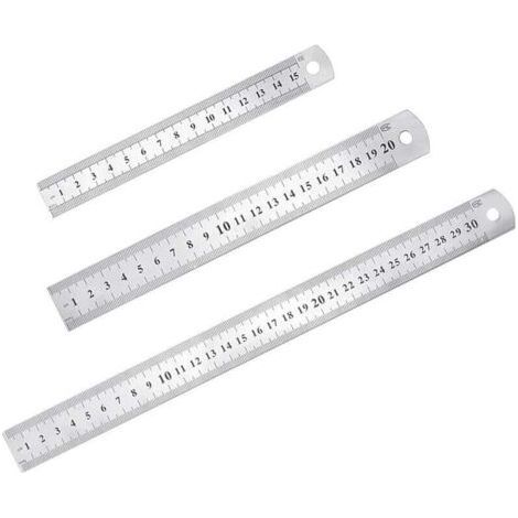 3 Pcs Stainless Steel Precision Ruler Metal Straight Ruler Kit 15 cm (6''), 20cm (8''), 30cm (12'') Silver Stainless Steel Ruler (1/4)