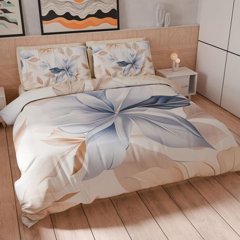 Housse de Couette 1 Place 135x200 cm (1 Taie 75x50 cm Incluse), Parure en Microfibre Imprimée Floral 25 164 - Fabriqué en Italie (1/5)