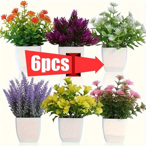 6 pièces, Fleurs en Pot Artificielles, Petites Plantes Simulées avec Pots de Fleurs, Plantes en Pot Miniatures, Adaptées à la Décoration de Bureau à Domicile (1/5)