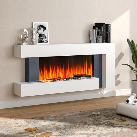 50 inch Unique Design Large LED Fireplace Electric Heater Fire High Gloss glass Slim Flame (1/5)