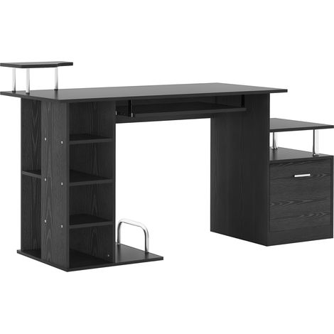 HOMCOM Computertisch mit Stauraum, PC-Arbeitstisch 152x60x88 cm schwarz, integrierter Stauraum.