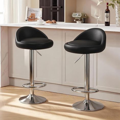Barhocker-Set 2 Stück, drehbar & höhenverstellbar, mit Rückenlehne, Schwarz (1/5)