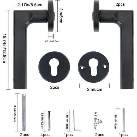 Türgriff, Edelstahl-Innentürgriff mit Schloss, 4 Schlüssel, für Schlafzimmer, für Türen 30–50 mm dick, Schwarz (1/5)