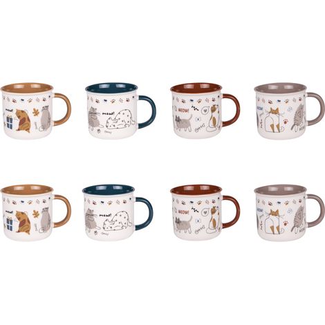 Coffret de 8 tasses en porcelaine motif chat 11 cl – Compatible lave-vaisselle et micro-ondes – Pour moments cocooning – Table Passion