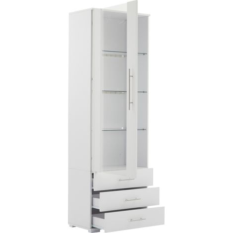 Vetrina bianca lucida 60x35x180 cm con LED, 3 cassetti, MDF e vetro acrilico (1/5)