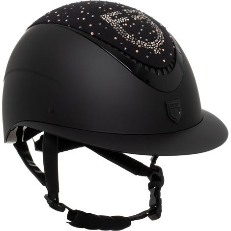 52-54 cm, Nero e Nero: Casco da donna per equitazione con visiera larga modello Proxima con brillantini e rotella di regolazione (1/4)