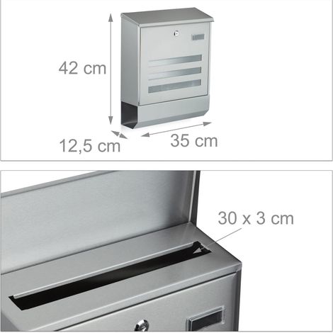Buzón moderno con compartimento para periódicos 30 x 40 x 10 cm diseño práctico de acero inoxidable plateado 130003463 (1/4)