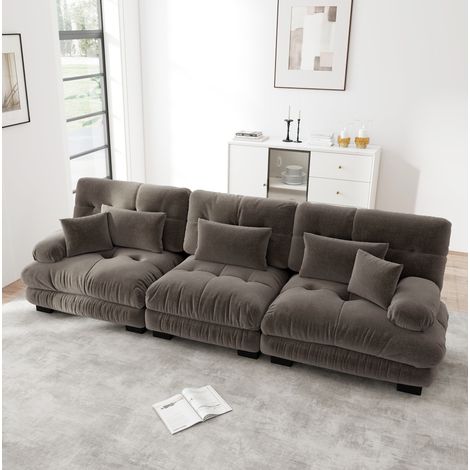 Modulares Ecksofa 3-Sitzer aus braunem Chenille HAVRYA (1/5)