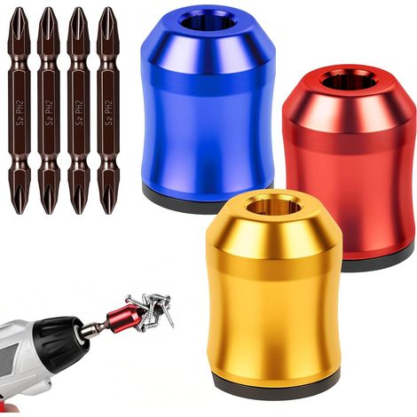 Anneau Magnétique pour Tête de Tournevis (3 Pièces) avec 4 Embouts PH2, outil amovible pour perceuses  Porte-embout universel pour tournevis hexagonaux et embouts de vissage  Porte-vis (1/5)