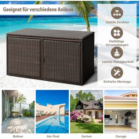 Terrassenbox aus rattan mit 335l kapazitat stahlrahmen zur aufbewahrung braun