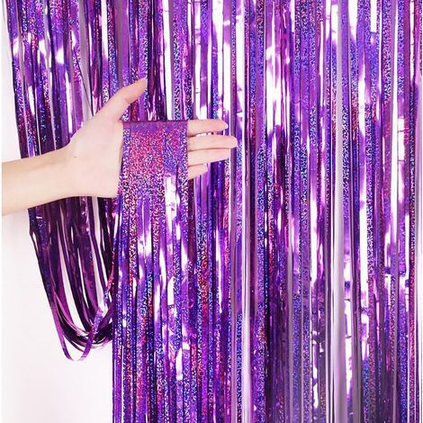 Rideau Décoratif En Feuille D'aluminium - 1 m x 1 m - Pour Fête Anniversaire Mariage Noël - Fond Photo Studio - Violet (1/5)