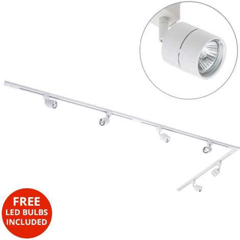 Litecraft 3 Metre L Shape Track Light With 6 Soho Fixture & LED Bulbs - White (1/2)