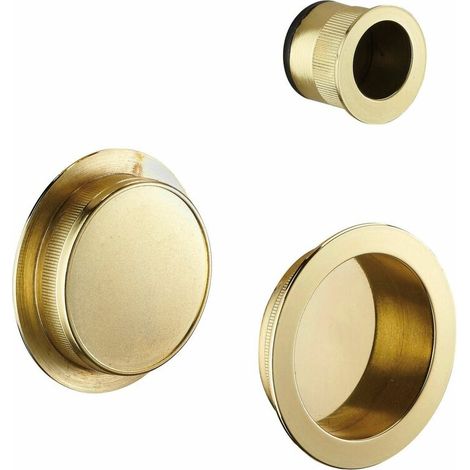Paire de poignées cuvettes rondes encastrables laiton pour porte coulissante – Carré 8mm – Finition laiton – Garantie 5 ans (1/4)