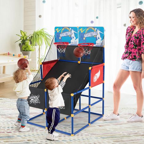Jeu de basket arcade pour enfants avec double système de tir, 4 ballons et pompe, filet récupérateur pour maison et jardin (1/5)
