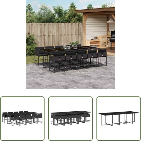 vidaXL Gartenstuhl - 11-tlg. Garten-Essgruppe mit Kissen Schwarz Poly Rattan (1/5)