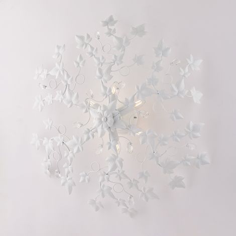 Edera Plafonnier En Fer Laqué Blanc Déco Effet Shabby Chic Et Strass Cristal 6 Lumières H.22 D.80 Bl50-Pl6-Bco