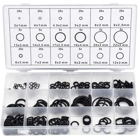 Kit de joints toriques en caoutchouc 225 pièces – 18 tailles de 3mm à 22mm – Résistance aux fluides – Étui de rangement pratique - 225PCS (1/5)