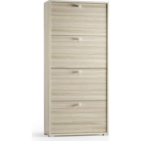 Zapatero De Madera Teñida De Olmo Con 4 Puertas De Doble Fondo (1/2)