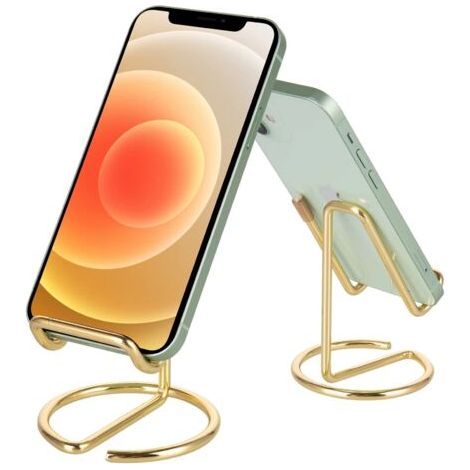 Attraktiver Handyhalter aus goldfarbenem Metall für den Schreibtisch, kompatibel mit allen Mobiltelefonen, iPhone, Switch und iPad.